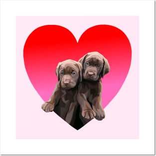 Chocolate Lab Pups Inside Heart Posters and Art